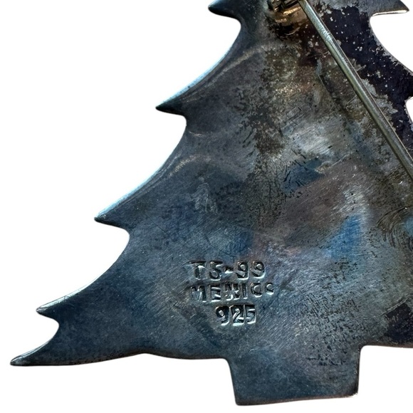 Christmas Tree Sterling Silver & Brass Brooch Pin marked .925 Mexico - Picture 3 of 3